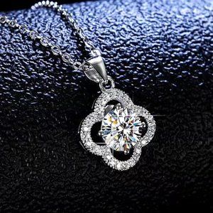 Certified 1ct. t.w. Moissanite Diamond Clover Halo Pendant Necklace NEW